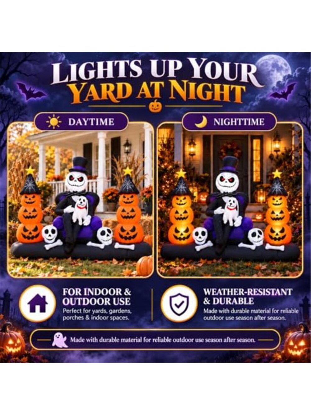 8FT Halloween Inflatables Outdoor Decorations, LED Lighted Inflatable Skeleton - Picture 5 of 7
